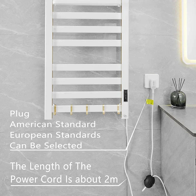 White Electric Heated Towel Rail Smart Electric Towel Rack Bathroom Cloth Screen Dryer Towel