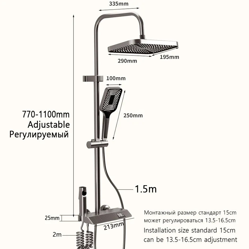 Bathroom Shower Full Set Black White Gray Bathtub Shower System Rain Pressurized Digital LED